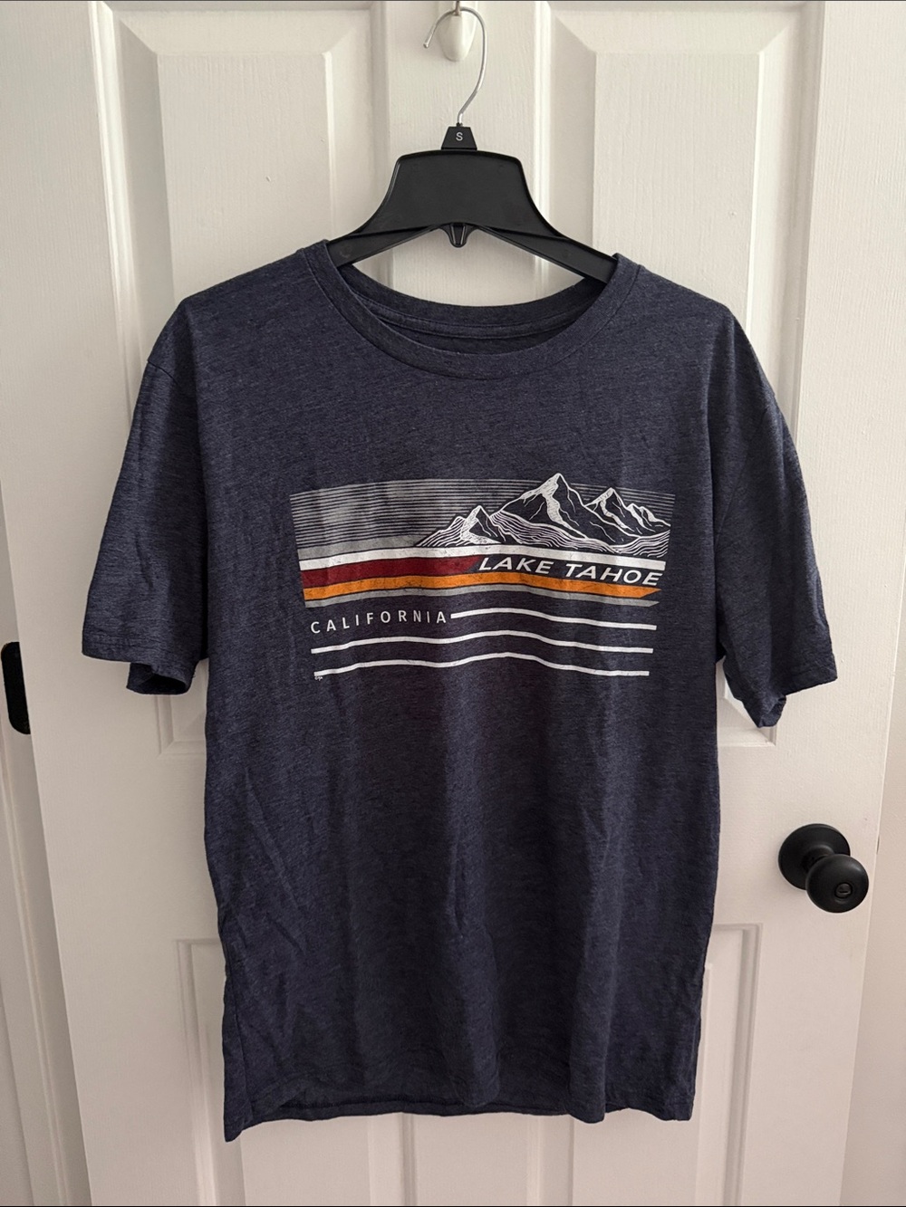 Blue 84 Lake Tahoe Mountain Graphic Tee - Navy with Red & Gold Stripes